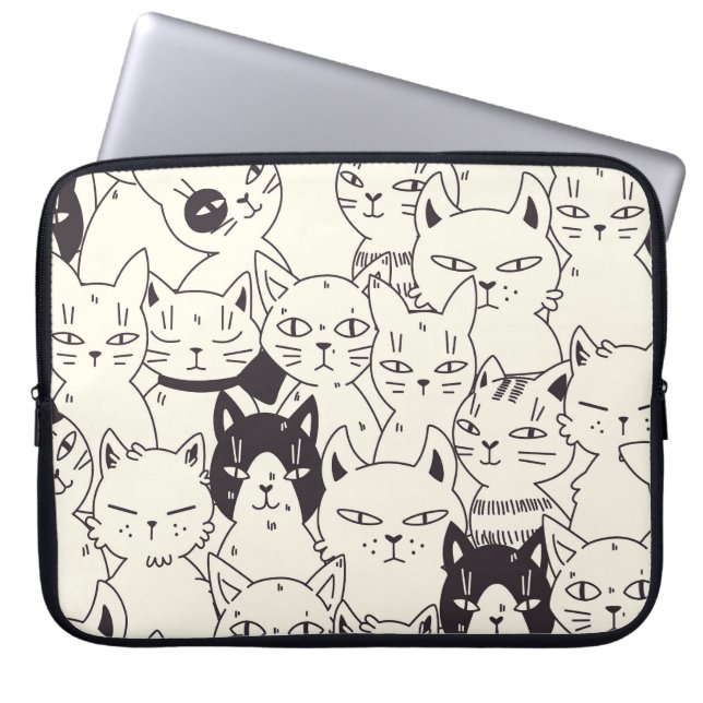 Handdragna katter doodlar sömlös mönster. laptop fodral (Framsidan)