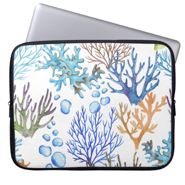 Handdragna koraller: undervattenshavet mönster. laptop fodral (Framsidan)