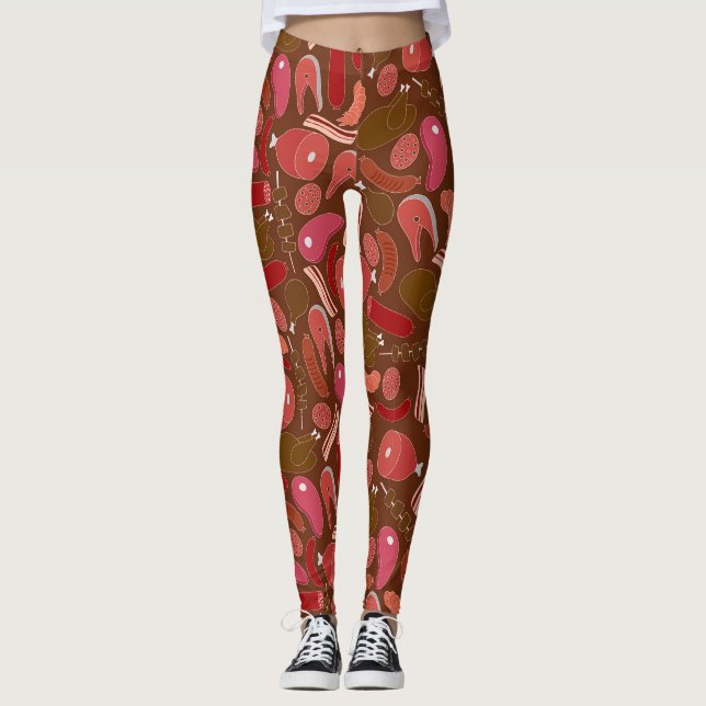 Handdragna kött-produkter mönster Leggings (Framsida)
