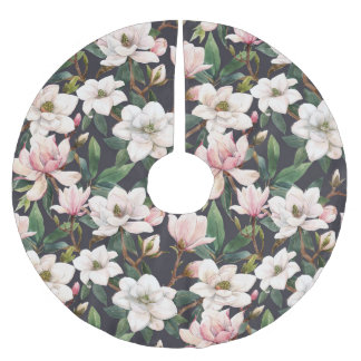 Handdragna magnolier: vattenfärgssömlösa. julgransmatta borstad polyester