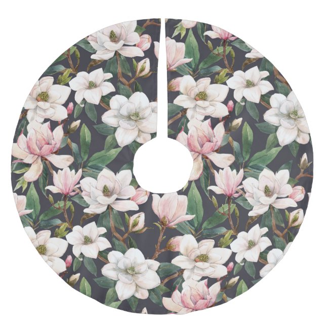 Handdragna magnolier: vattenfärgssömlösa. julgransmatta borstad polyester (Framsidan)