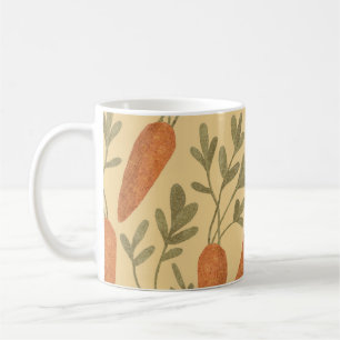 Handdragna morötter, färglösa, sömlösa mönster. kaffemugg