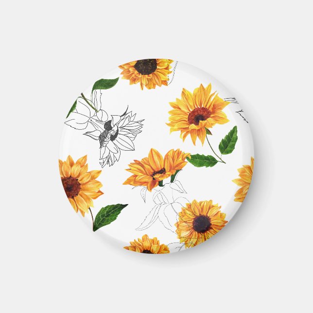 Handdragna solblommor: vibrerande gult mönster. magnet (Framsidan)