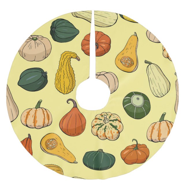 Handdragna squash, sömlösa vegetabiliska mönster. julgransmatta borstad polyester (Framsidan)
