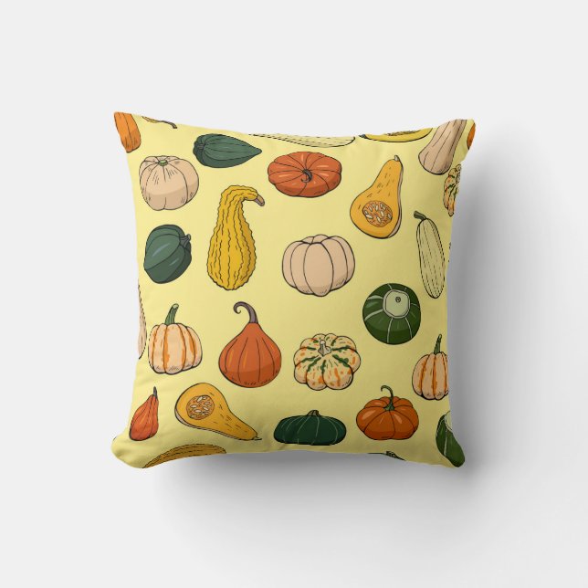 Handdragna squash, sömlösa vegetabiliska mönster. kudde (Framsida)