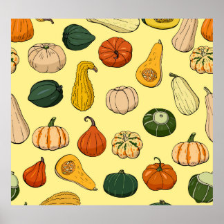 Handdragna squash, sömlösa vegetabiliska mönster. poster