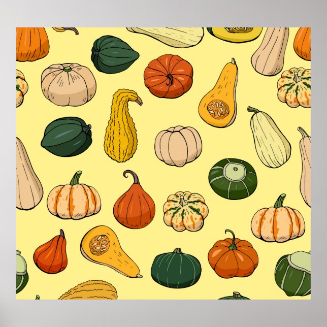 Handdragna squash, sömlösa vegetabiliska mönster. poster (Framsidan)