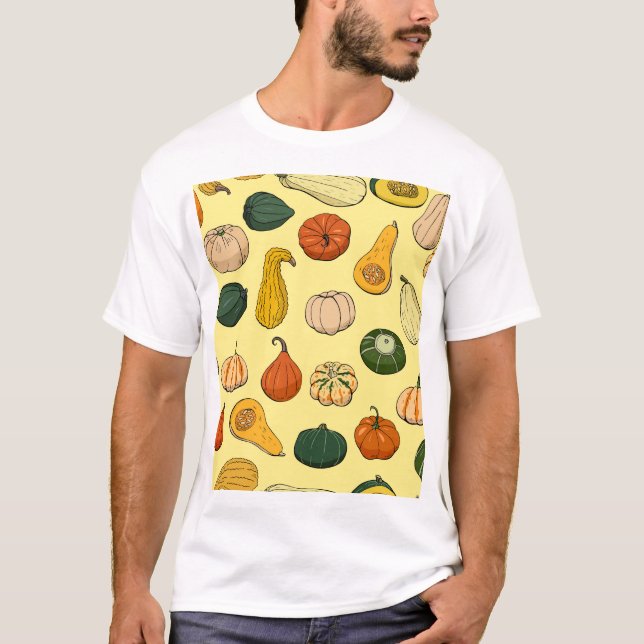 Handdragna squash, sömlösa vegetabiliska mönster. t shirt (Framsida)