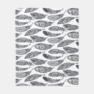 Handdragna stamfjädrar, vintage mönster. fleecefilt