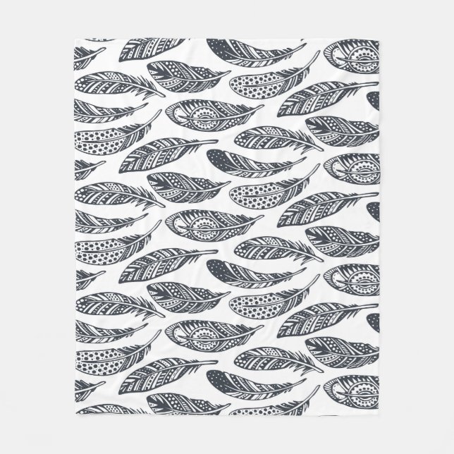 Handdragna stamfjädrar, vintage mönster. fleecefilt (Framsidan)