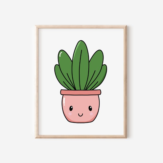 Handdränkt Cute Kawaii Poted Plant Art. Poster (Skapare uppladdad)