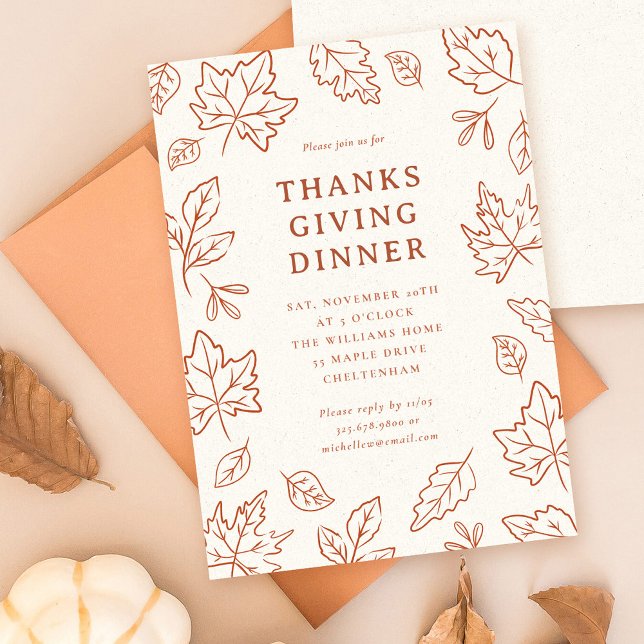 Handdränkt Höst löv Thanksgiving-middag Inbjudningar (hand-drawn fall leaves thanksgiving dinner invitation)