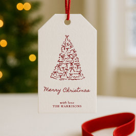 Handdränkt rödbrun Julgran Presentetikett