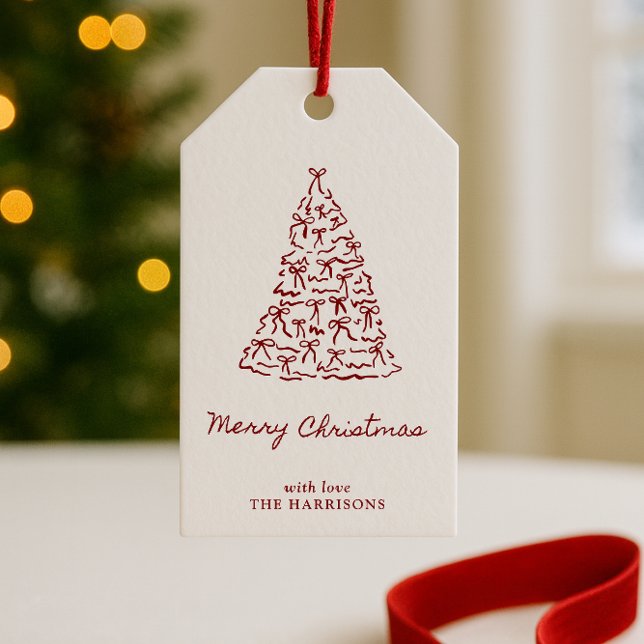 Handdränkt rödbrun Julgran Presentetikett (Skapare uppladdad)