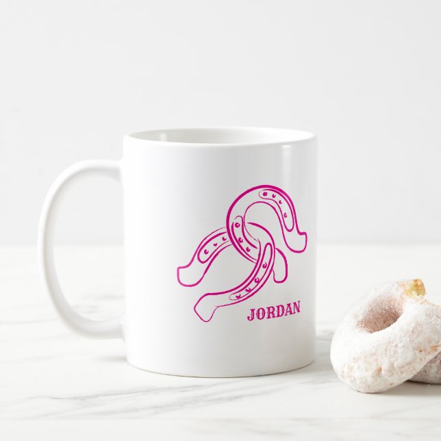 Handdränkta hästseshoes | Shock rosa Cowgirl Kaffemugg (Med munk)