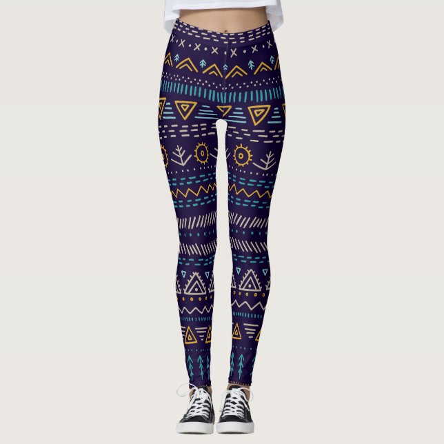 Handdränkta stamstammar: Etniskt sjölösa Mönster Leggings (Framsida)