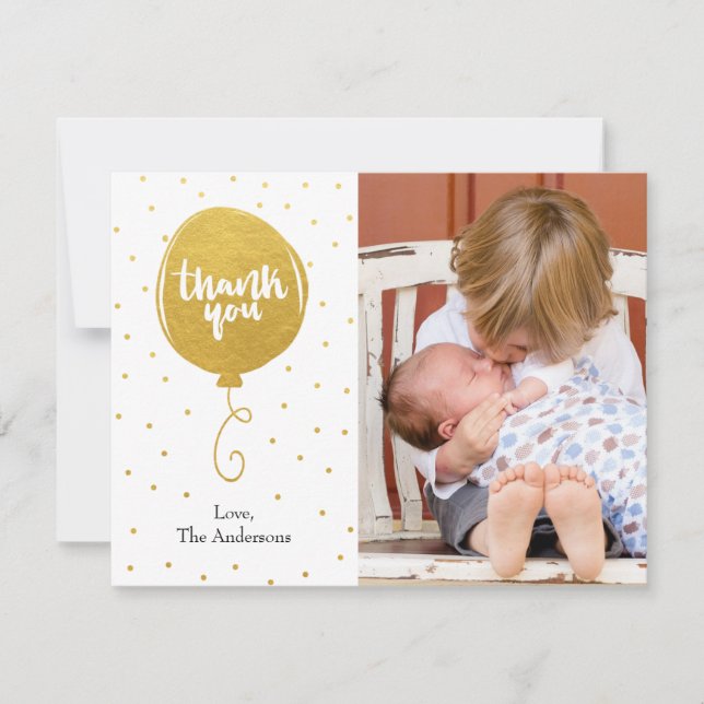 Handdrawn tackfoto för guld- ballong tack kort (Framsida)