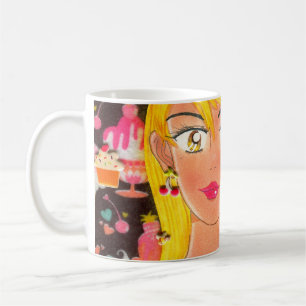 Handduk flickan som älskar sötsaker i en kaffemugg