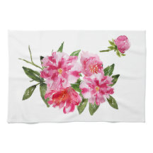 handduk för vattenfärgblommatea i rosa pionpioner