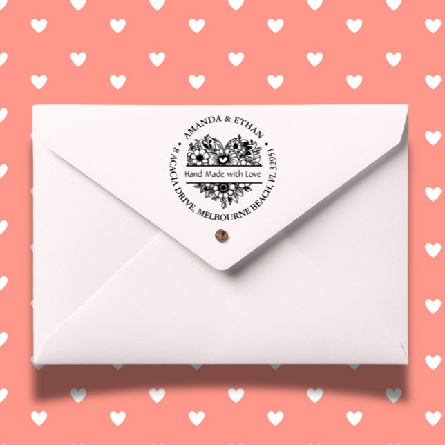 Handduk gjord med Kärlek som formellt tema Självfärgande Stämpel (Personalize your crafts with our Handmade with Love Floral Theme Self-inking Stamp. )