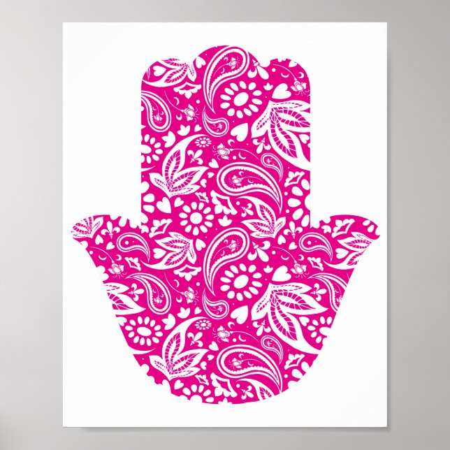 Handduk vid Hamsa Rosa White Lucky Talisman Poster (Framsidan)