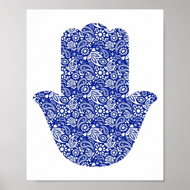 Handdukar av Hamsa Blue White Lucky Talisman Poster (Framsidan)