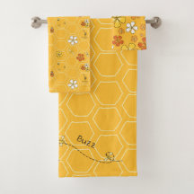 Handduksset med honungsbin och blommor i bikupemön