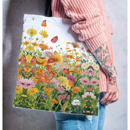 Handel med kärnblommor och fjärilar av vild tygkasse