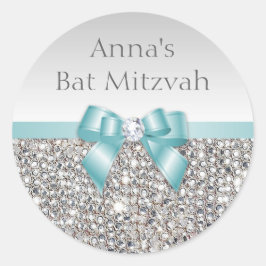 Händelse Faux Silver Sequins Teal Bow Diamond Runt Klistermärke