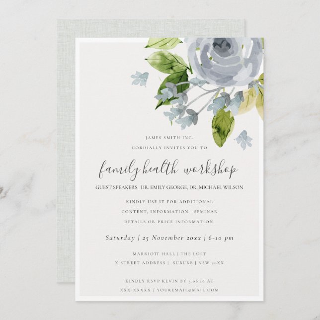 HÄNDELSE FÖR BLOMMIGT AV VATTENFÄRGSKYDDSHOP FÖR V INBJUDNINGAR (Fram/baksida)