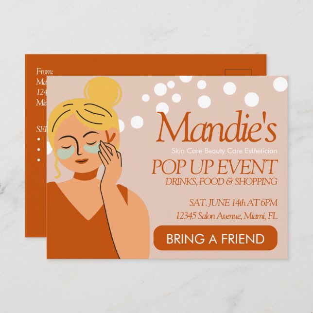 Händelse för popup-uppställning för säljare av hud vykort (Fram/baksida)