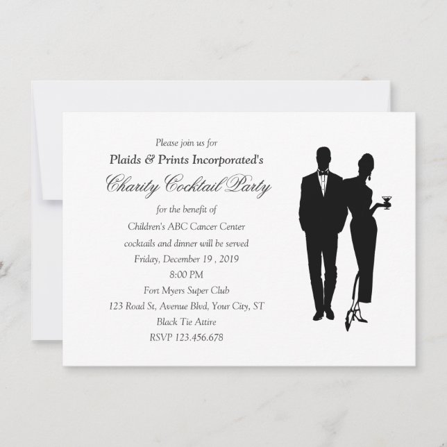 Händelse för Tie för välgörenhetmiddagsvart Inbjudningar (Framsida)