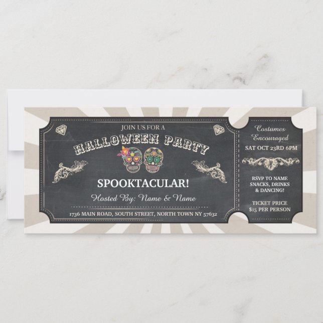 Händelse i Halloween Biljett Sugar Döskallar Party Inbjudningar (Framsida)