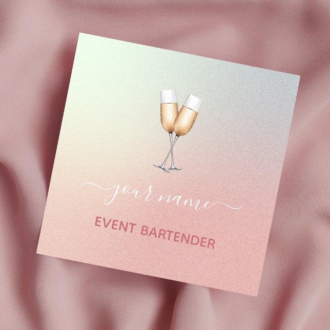 Händelse Party Bartender Champagne Glass Rosa Ombr Fyrkantigt Visitkort (Skapare uppladdad)