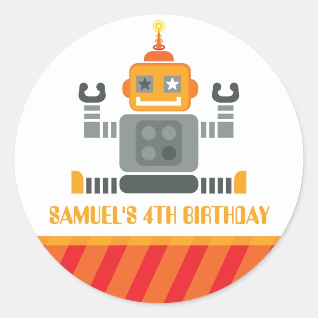 HÄNDELSEDEKORATISTICKARE: robot 2 Runt Klistermärke (Framsida)