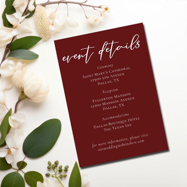 Händelseinformation för elegant Burgundy Typograph Tilläggskort (Skapare uppladdad)