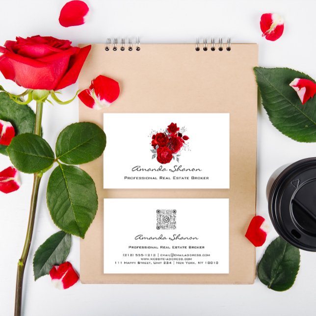Händelsekod Bröllopsfixaren Röd ros Vit Logotyp QR Visitkort (Event Wedding Planner Red Roses White Logo QR CODE Business Card)