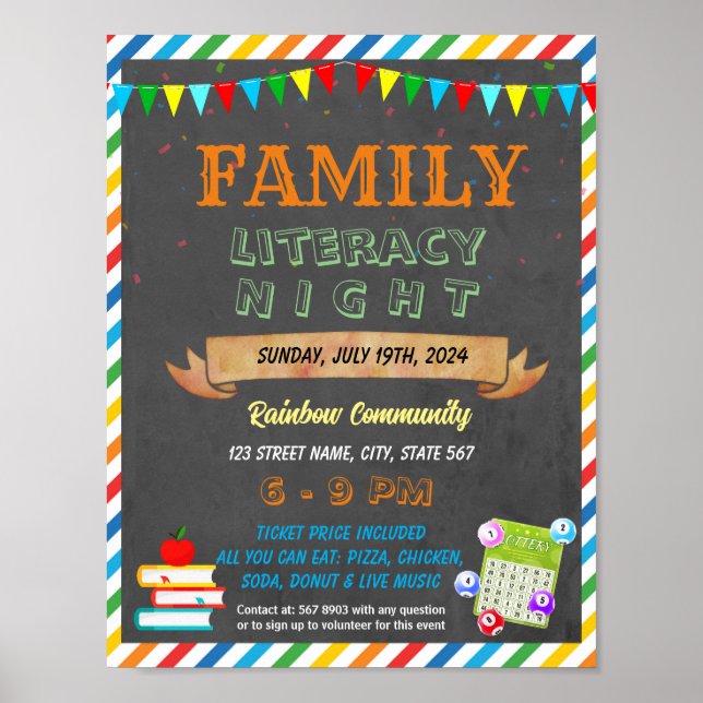 Händelsemall för Family Literacy Bingo Night Poster (Framsidan)