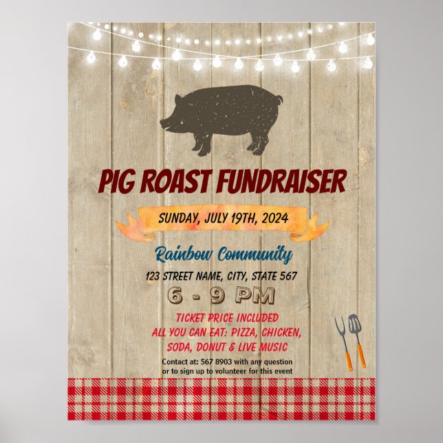 Händelsemall för gris Roast Fundraiser Poster (Framsidan)