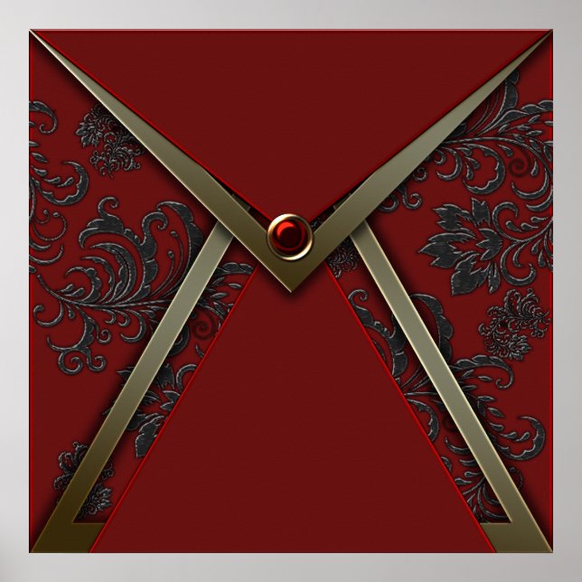 Händelsen elegant Red Black Damask Guld Poster (Framsidan)