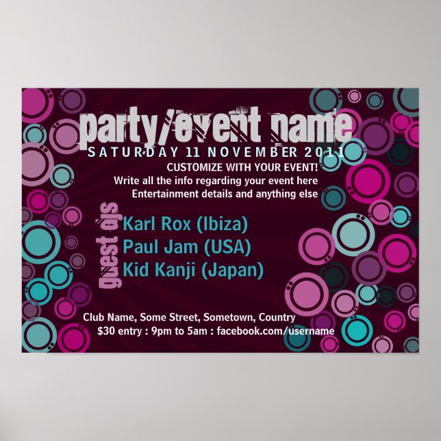 Händelsen funky Bubbles Party Poster (Framsidan)
