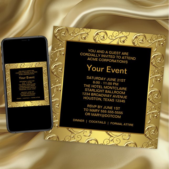 Händelsen Guld och Black Corporate Party Inbjudningar (Black and gold Corporate Party Event Invitation. Any occasion. For download and print.)