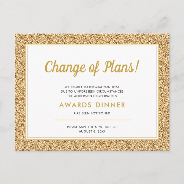 Händelsen har skjutits upp Guld Glitter Vykort (Framsida)