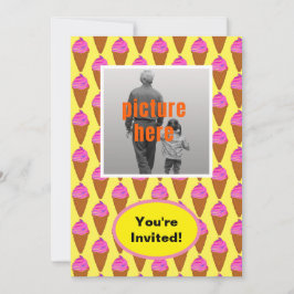 Händelsen Ice Cream Gult Rosa Brown Födelsedagsfes Inbjudningar