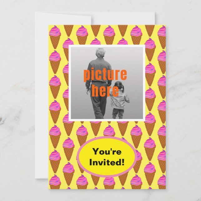 Händelsen Ice Cream Gult Rosa Brown Födelsedagsfes Inbjudningar (Framsida)