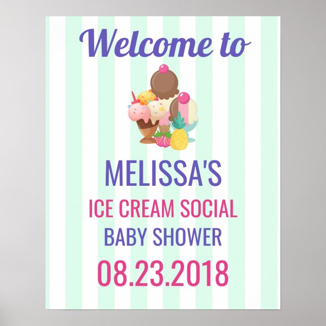 Händelsen Ice Cream Social Baby Shower Poster (Framsidan)