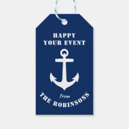 Händelsen lycklig - ditt namn Nautical Anchor Navy Presentetikett