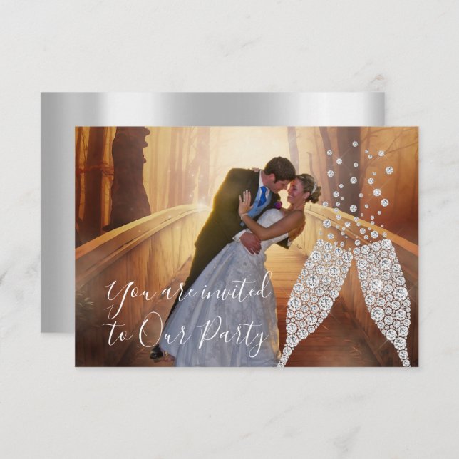 Händelsen Photo Grått Glass Bubbles Photo Bröllop Inbjudningar (Fram/baksida)