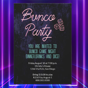 Händelsen Retro Neon Dice Bunco Game Party Inbjudningar