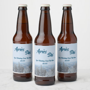 Händelsen Snowy Mountain Forest Apres Ski Bröllop Ölflaska Etikett